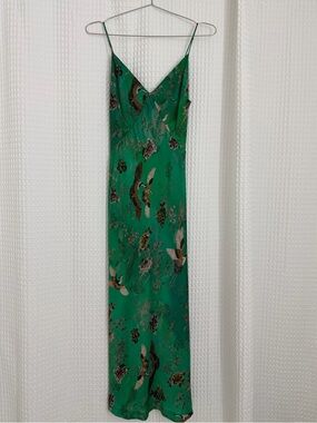 All Saints Emerald Crane Floral Slip Maxi Dress